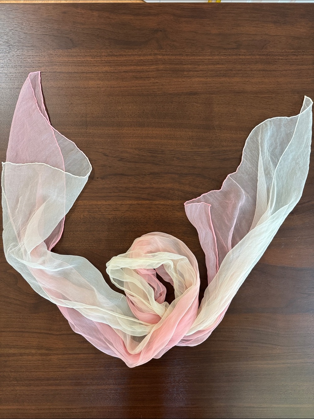 100% SILK SCARF ITALY PINK WHITE OMBRÉ ≈70”x19” SHEER VINTAGE Y2K ITALIAN WRAP - Picture 5 of 16